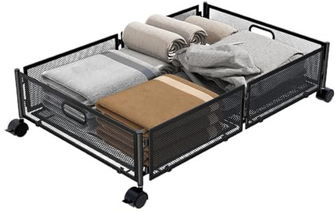 Unterbettkommode – Unterbettkommode mit Rollen, Metallbehälter, faltbare Bettkästen mit Rollen, große Kapazität, rollbare Metallschublade für Kleidung