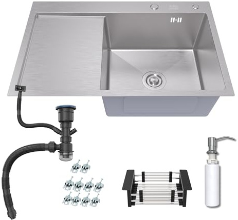 Enkel diskho med dränering INOX 78x50R + tillbehör