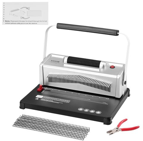 VEVOR Spiralbindegerät, Manueller Buchmacher mit Elektrischer Bindung, 46-Loch-Bindung, 500 Blatt Stanzbinder, mit 100 Stück 5/16 Zoll Spiralbinderücken, für Briefformat, A4, A5 Spiralbindemaschine