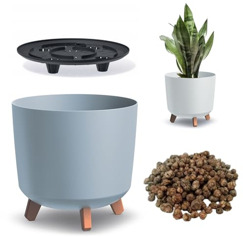 DIKEL Gracia Vaso Rotondo su Gambe per Interni ed Esterni - Vaso Decorativo da Balcone Con Argilla Espansa 1l - 298x298x285mm - Grigio