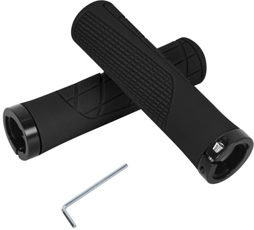 Soft Rubber MTB Handlebar Grips - Non-Slip, Ergonomic Cycling Grips for 22mm, Double Lock-On Design (Black)