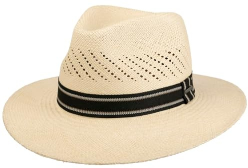 Stetson Vented Crown Traveller Classic Handmade Panama Straw UV Protection Striped Band Unisex Summer