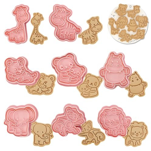 Honicemar Set di Formine per Biscotti a Forma di Animali 3D Tagliabiscotti Plastica Stampi 8 pezzi Formine Biscotti Bambini per Decorare Biscotto Dolci Torta