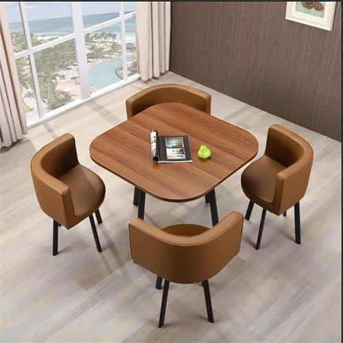 OCAZI KüChenEsstischSet Rund FrüHstüCksbar Runde MöBel Tisch Und StuhlSet Runder Konferenztisch 1 Tisch Und 4 StüHle 5Teiliges Set FüR EsszimmerKüChe #14 80x75cm/31.5x29.5in(WxH)