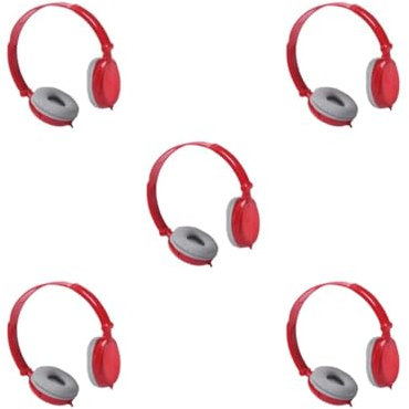 Tityvirnix 5 set Universal Laptop USB Wired Headphone Office Hotel Foldable Over Ear Headset Adjustable Earphone Desktop PC Accessory Red with Mic