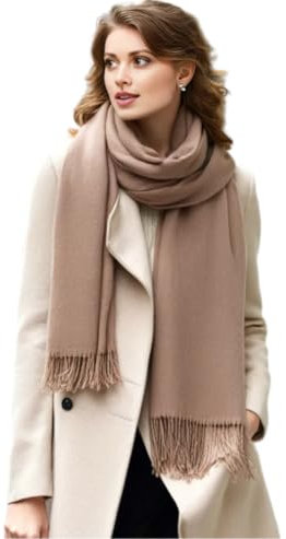 LA FERANI Damen Kaschmir Schal dünn leicht Winter Herbst 200x70 braun Kaschmirschal Halstuch geschmeidig stillvoll einfarbig Uni Farbe Damenschal Geschenk für Sie (Braun)