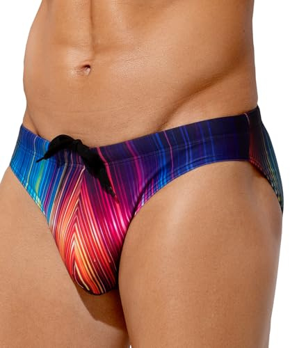 Mauro Kane Badehose Herren Slip Eng Kurze Bunt Badeslip mit Tunnelzug | Print Bademode UV Schutz, Chlorbeständig, Schnelltrocknend Schwimmhose Schwimmslip für Strand, Surfen und Wassersport