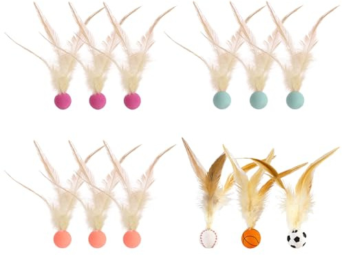12 Morceaux De Boules Extensibles Avec Des Plumes, Des Jouets Créatifs Pour Animaux De Compagnie, Des Jouets De Chat Amusants, Des Jouets Interactifs, Des Fournitures Pour Animaux De Compagnie.