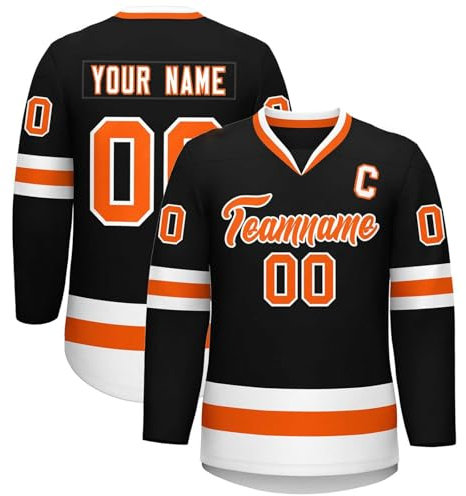 Eishockey Trikot Personalisiertes,Hockey Kostüm für Herren und Damen Locker Atmungsaktiv Eishockey Trikots mit Eigenem Namen Nummer Logo & Teamname,Teamtrikot für Familien Matching(#C Black)