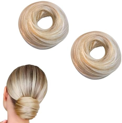 2 Pezzi Elastico Capelli per Chignon - Fasce per Capelli Finti Morbide e Resistente - Posticcio per Capelli Chignon con Effetto Naturale - Ideale per Trecce, Code e Acconciature - Biondo
