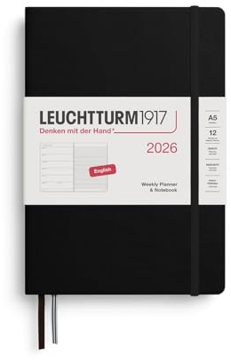 LEUCHTTURM1917 - Weekly Planner & Notebook 2026, Hardcover, Medium (A5), Ruled, Black (Jan 1 - Dec 31, 2026)