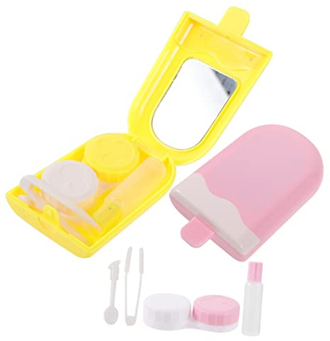 SOIMISS Tragbarer Eiscreme Förmiger Kontaktlinsenbehälter aus Kunststoff und Glas Leichtes Aufbewahrungsset für Kontaktlinsen für Outdoor Einsatz und Mitnehmen in Tasche