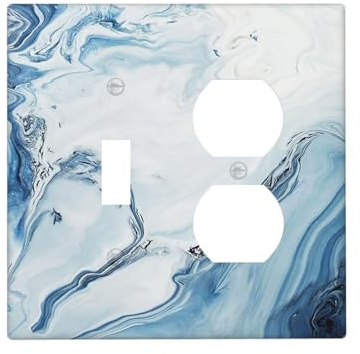 Aqua Teal Blue Grey White Marble 2 Gang 1 Toggle/Duplex Combo Outlet Light Switch Cover Wall Plate Electrical Faceplate Decorative Dual Device Switchplate