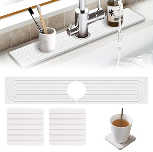 3 tapis Diatomite Cuisine,60 x 10 cm Contour de Robinet Absorbant,Tapis de Robinet Cuisine,Contour de Robinet en Diatomite