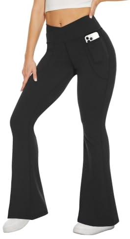 TNNZEET Slagbyxor, dam, kors, midja, utsvängda yogabyxor, ogenomskinliga, bootcut, leggings, joggingbyxor, jazzbyxor för gym, sport, Svart väska, S