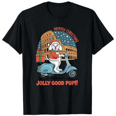 Jolly Good Pup Christmas Scooter Perro Roma Camiseta