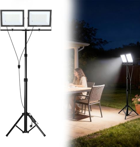 AufuN LED Baustrahler 2x 200W mit Stativ höhenverstellbar und Fernbedienung, LED Fluter Arbeitsscheinwerfer IP66 180° Drehbar Bauscheinwerfer 3m Kabel für Innen-und Außenbereich,Garage, Baustelle