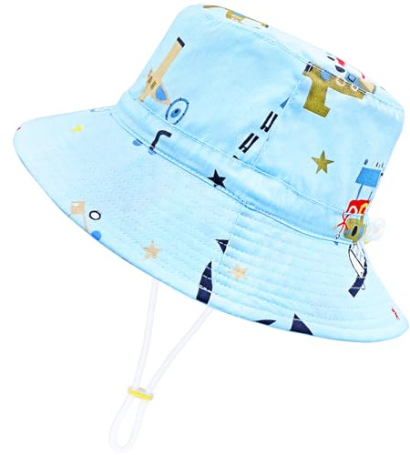 CHEESANHERR Justerbar barnsolhatt, fiskarmössa flicka bomull, strandhattar för nyfödd sommar, bucket hatt barn Fisherman Sun hatt 2 till 8 år, Blå flygplan, 2-8 anni
