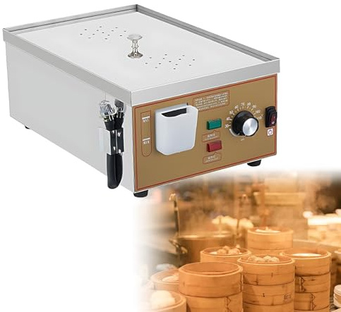 AETEREOS Vaporiera Elettrica Professionale per Dim Sum, con Allarme di Ebollizione a Secco e Alimentazione Idrica Indipendente,Regolazione della Temperatura da 30 a 110 °C 2holes