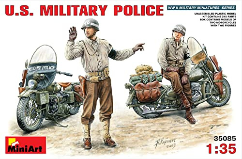 MiniArt 35085 1:35 US Millitärpolizei mit Motorrad (2) - originalgetreue Nachbildung, Modellbau, Plastik Bausatz, Modellbausatz, Militär Bausatz, 1:35 Plastikbausatz, Verschieden