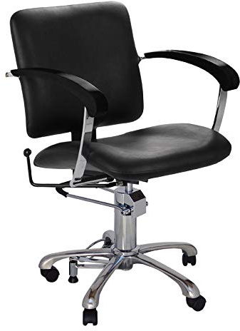 Comair London D Professioneller Friseurstuhl mit hydraulisch arretierbarer Pumpe, beweglicher einstellbarer Rückenlehne, Rollen und Stopper schwarz