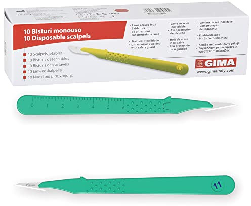 GIMA - Sterile Einweg-Skalpelle, mit Sicherheitsabdeckung, Nr. 11, 10er-Pack, 27041