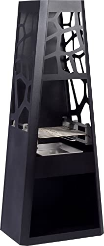 dobar® 35423 Design Metall Gartenkamin mit Grillrost | Terrassenofen auf Stahlblech inkl. Stauraum | XL Feuerstelle für Garten/Terrasse | Gartenfeuer | Großer Gartenofen | 57,5 x 38 x 148 cm | Schwarz