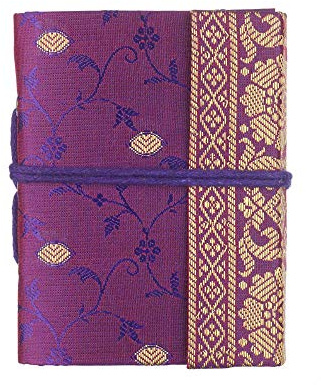 Handgefertigtes Sari-Notizbuch – Mini 8 x 10,5 cm – Lila – Unliniertes Recyclingpapier – Taschennotizbuch und Tagebuch – indisches Schreibwarengeschenk