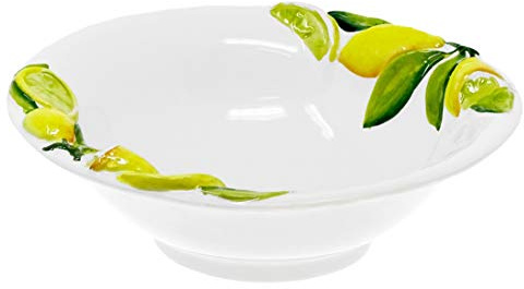 Lashuma Handgemachte Runde Salatschüssel aus Italienischer Keramik im Zitronendesign, Keramikschale 26 cm