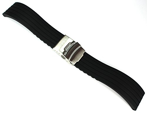 18 mm Silikon Kautschuk Taucher Faltschließe Uhrenarmband mit Streifen kräftig schwarz