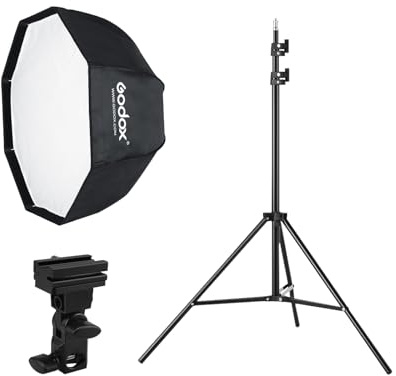 Godox Photo Studio 80cm 31.5in Portable Octagon Umbrella Softbox,190cm Light Stand with Hot Shoe Holder Bracket kit for Flash Speelidte