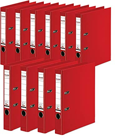 FALKEN 10x Chromocolor Premium-Ordner 5cm schmal DIN A4 rot | Made in Germany Kunststoffbezug außen und innen