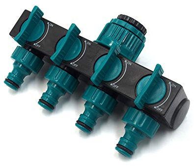 JasCherry 4-Wege-Verteiler für Außenhahn, 4-Wege-Ventil für Gartenschläuche, 1/2, 3/4 & 1 AG, für Gartenbewässerung Bewässerung Bewässerung Blüte (Blau)