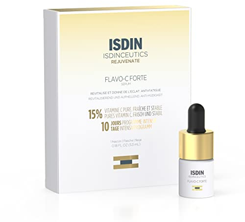 ISDIN Isdinceutics Flavo-C Forte, Sérum Antioxidante con un 15% de Vitamina C Pura, Piel luminosa, revitalizada y firme, 3U 5,3 ml