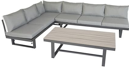 Green Spirit - Gartenlounge-Set Piazza - Grau, Aluminium, Tisch und Sitzbank höhenverstellbar, Wetterfest, Gartenmöbel-Set mit 2 Sofas & Tisch, Eck-Lounge für Garten, Terrasse & Outdoor