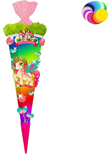 alles-meine.de GmbH Bastelset - Schultüte Farbe & Größe wählbar 70/85 / 100 cm - Einhorn/Pegasus - Farbe frei wählbar - Bastelschultüte - Zuckertüte zum selber Basteln Be..