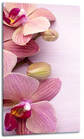 TMK | Herdabdeckplatte 30x52 Einteilig Glas Elektroherd Induktion Herdschutz Spritzschutz Glasplatte Deko Schneidebrett Orchidee