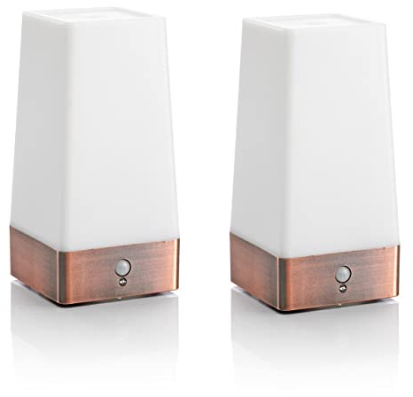 Auraglow Wireless PIR Motion Sensor Table Lamp Super Bright LED Battery Powered Corridor Night Light - Square - 2-Pack