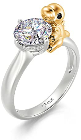 Jeulia 2.5ct Dinosaurier Rundschliff Sterling Silber Ring Hug Me Frauen Diamant Verlobungsring mit Diamantweiß CZ Hochzeitsringe Anniversary Geburtstag Weihnachten Damen Schmuck