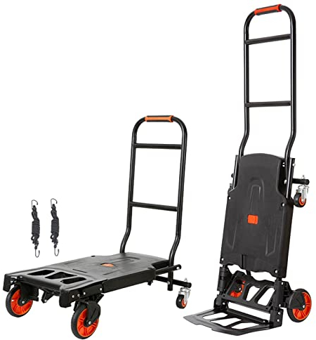 BNNP Einkaufstrolley Klappbar Faltbar Faltbarer Flachbetttrolley tragbar mit Stiller Zaubernern Trolley Zarging Fracht Kleine Anhänger Gepäckwagen Hauseinkaufswagen (Color : Schwarz)