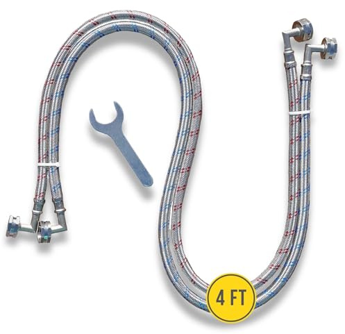 Hippohose Washing Machine Hoses (4 Feet), Double 90° Elbow for Tight Spaces, OCTAX Connections for Easy and Secure Fit, Burst Proof Water Supply Line (2-Pack) –