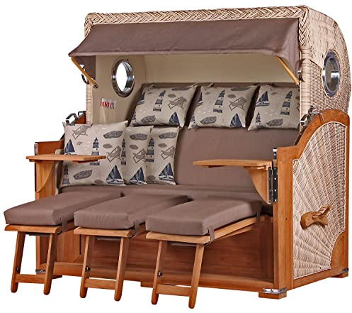 bene living Strandkorb-Set Königssee 3-Sitzer Teak - PE Shell - Modell 540 - Liftersystem
