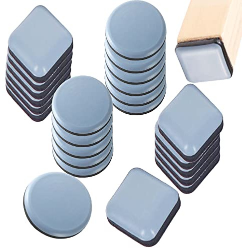 Patins pour Meubles Téflon Auto-adhésifs - 24 Patin Antiderapant Protege Pied de Chaise Patins Glisseurs pour Meubles Cale Meuble pour Chaise, Canapé, Bureau, Table (Carrés et Rond)