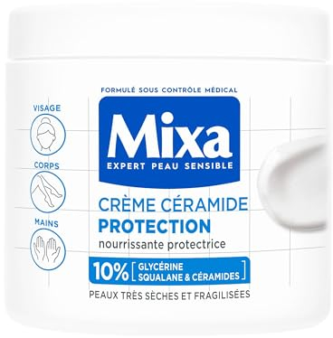 Mixa Expert Peau Sensible - Crème Céramide Protection - Anti-Sécheresse Sévère - Peaux Très Sèches et Fragilisées - Visage, Corps, Mains - Hypoallergénique - Sans Parfum - 400ml