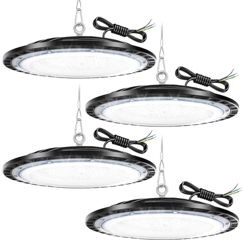 TODEHI 4pcs 200W UFO Werkstattlampe LED Strahler Hallenbeleuchtung 6500K | kaltweiß IP65 High Bay Licht Werkstatt Deckenleuchte Industriestrahler Industrielampe für Fabriken Garage Lagerhaus