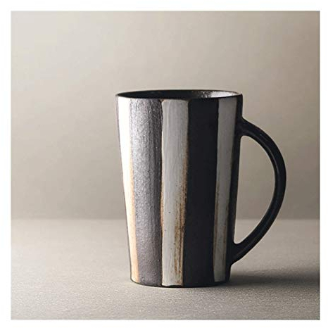 ESOUY Tazze da caffè in Ceramica, Tazza da caffè con Manico Grande ad Alta capacità Tazza in Ceramica per caffè, tè, Cacao e Bevande Vin brulè, Tazza da tè retrò a Strisce Bianche e Marroni (Dimen