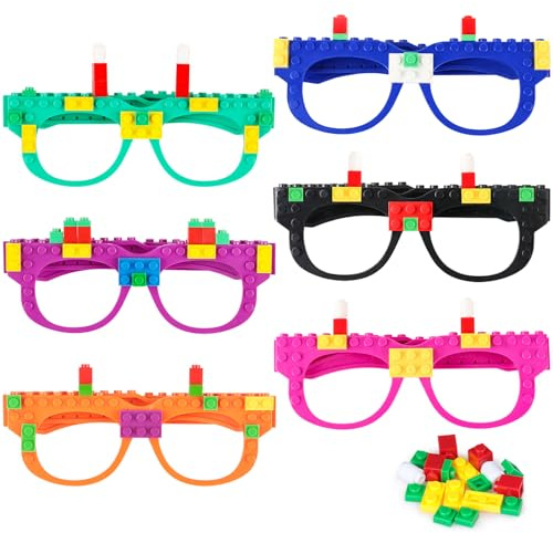 Hxezoc 12 Pcs DIY Building Bricks Glasses Building Blocks Games for Kids Creative Building Block Glasses Party Favors, Carnival Birthday Party, Family Games Supplies