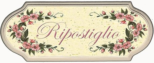 Targa decoro porta stile shabby chic Ripostiglio cm. 8x21 spessore 11 mm.