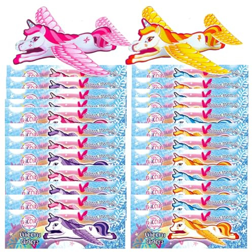 HONGECB 24 Stück Einhorn Gleiter, Styropor-Flieger, Gleitflugzeuge für Jugendliche, Gleitflugzeuge Set für Mädchen, Mitgebsel Jugendlichegeburtstag Gastgeschenkefür mädchen，Einzeln Verpackt, 4 Farben