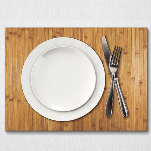 Comart - Tovaglietta Americana Bamboo Edge - Set 4 Tovagliette 30x45 cm - Lavabili - Resistenti al Calore - per Colazione, Pranzo - Eleganti Sottopiatti - Eco friendly in Bambù - Colore Naturale